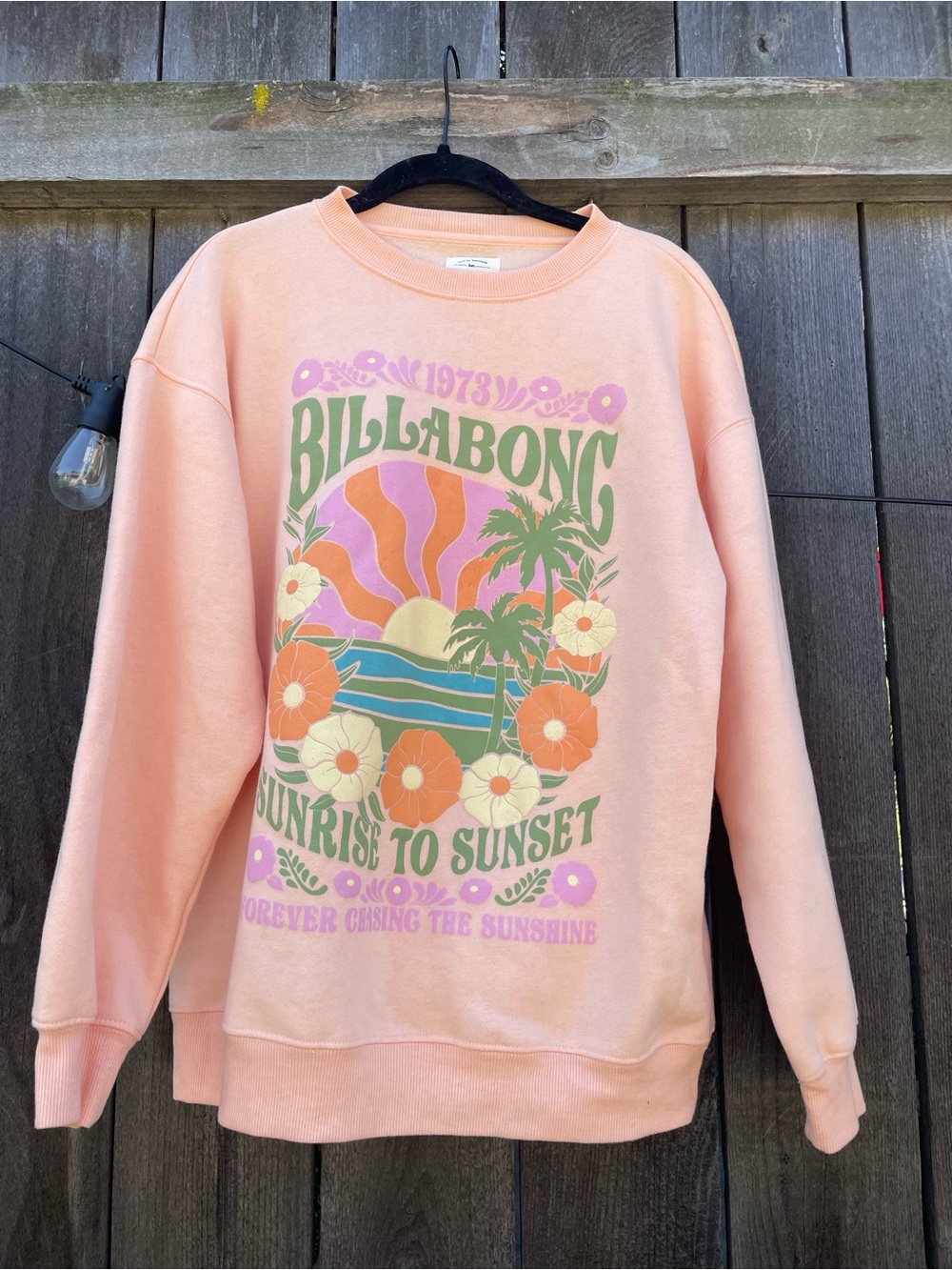 Billabong Peach Graphic Crewneck with Retro Sunrise Print - Picture 1 of 3